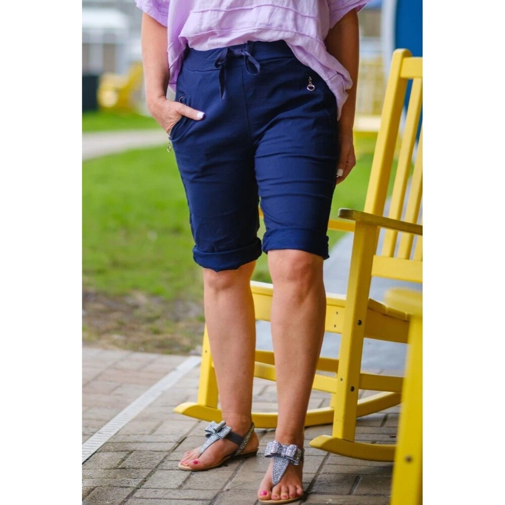 Tina Stephens Melody Zipper Detail Short Women's One Size (10/12) Navy READ NEW!